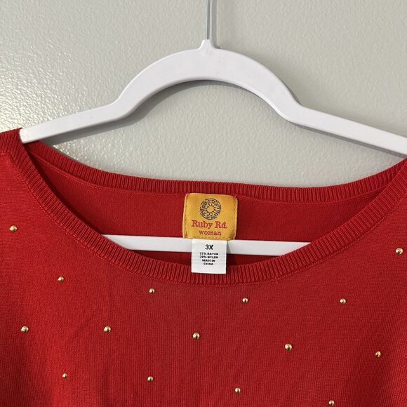 RUBY RD. Womens Plus Size 3X Stud Embellished Tunic Sweater Red Pullover NWOT - Picture 8 of 15